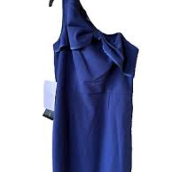 NWT JS Collection Lilah Bow Detail One-Shoulder Mermaid Gown maxi Blue  Size 10 - Picture 2 of 7